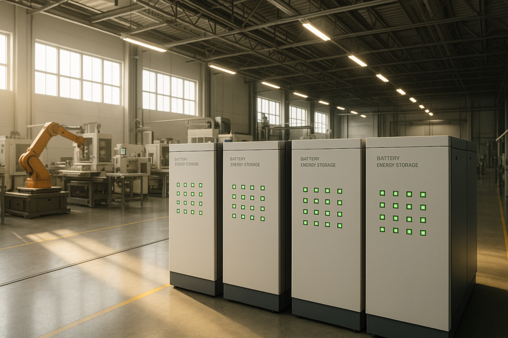 סוללות גדולות לאחסון אנרגיה סולארית במפעל מואר ועובד