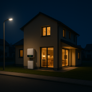 ממיר היברידי למערכת סולארית לבית קרקע, רחוב חשוך ובית מואר.